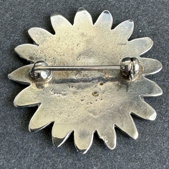 Vintage Sun Face Brooch Turquoise Coral Sterling Silver Zuni Native American‎ - Picture 4 of 8